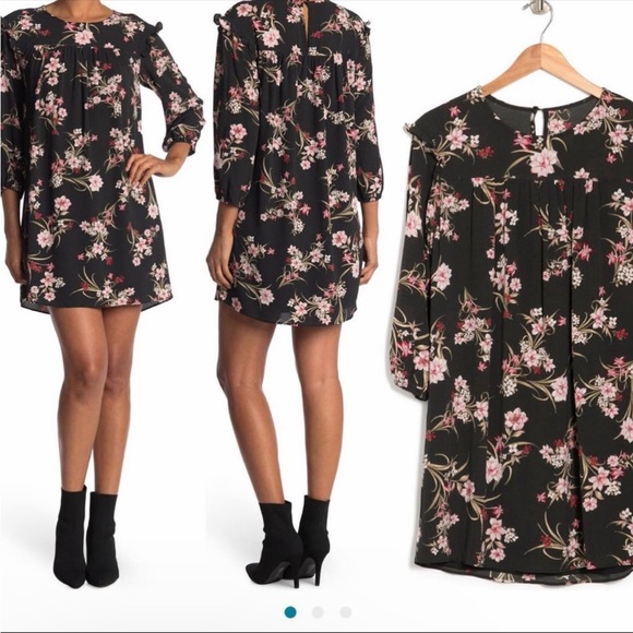 New BCBGeneration Floral Ruffle Smock Trapeze Dress Size 14 - Picture 1 of 8